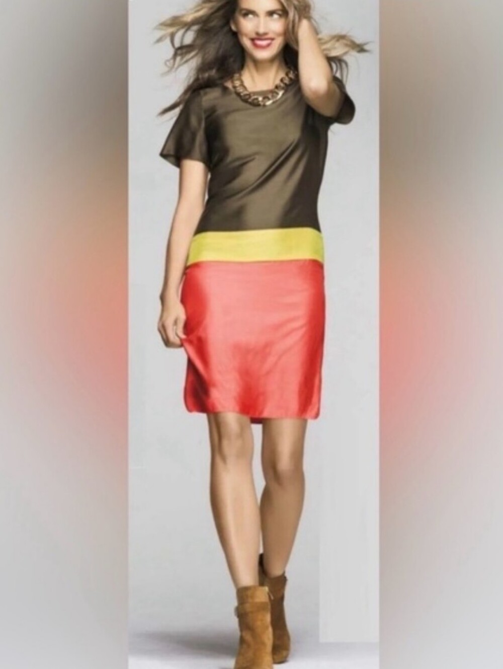 Boden Brompton drop waist dress Colorblock Silk Blend
